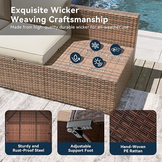 LazySunsets 12 Piece Outdoor Patio Furniture Set with 44'' Fire Pit Table, Outdoor Patio Furniture Sets with Waterproof Cover, Wicker Rattan Outdoor Conversation Set for Backyard & Garden, Beige