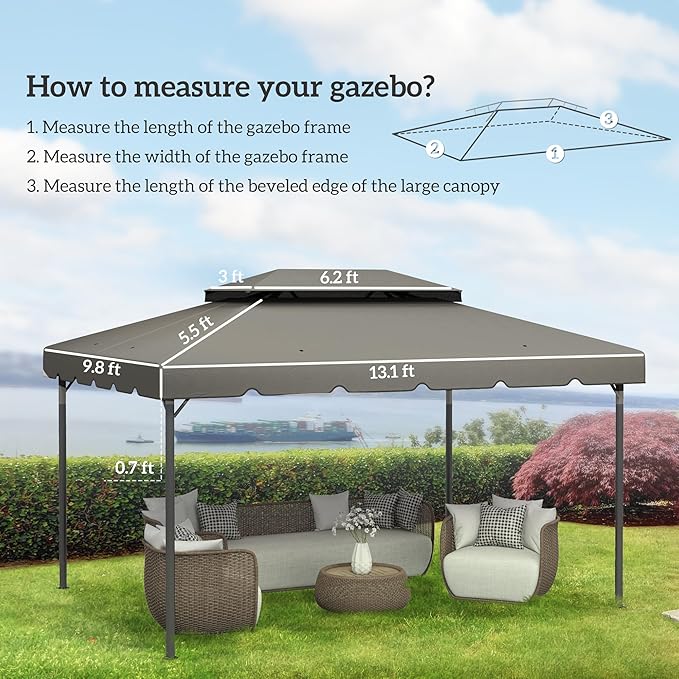 Outsunny 13' x 10' Gazebo Replacement Canopy, Gazebo Top Cover with Double Vented Roof for Outsunny 12.8' x 9.5' Frame for Garden Patio Outdoor (TOP ONLY), Light Gray