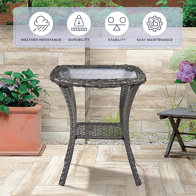 Swivel Patio Chairs sofa Set of 6 - 6" Thick Cushion - Wicker Outdoor Swivel Rocker Patio Chair ,Sofa/Glass coffee table, High Back Comfortable Outdoor Glider Chairs - Brown Wicker Grey Cushions