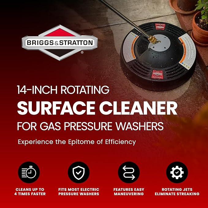 Briggs & Stratton 14 inch Rotating Surface Cleaner for Gas Pressure Washers with Quick Connect Wands and Dome Shape Cover, Black