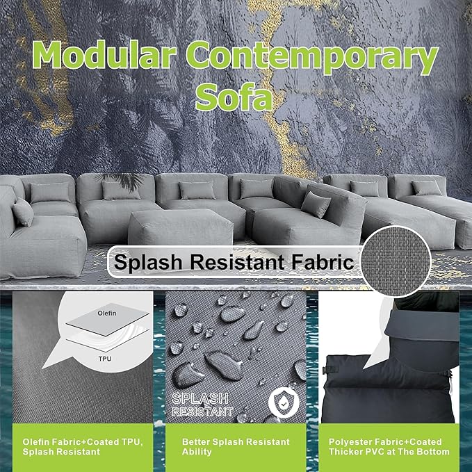 Patio Furniture Set Bean Bag 9 Pieces Outdoor Chairs Sectional Conversation Patio Set Daybed Furniture Outdoor Sofa Couch High Density Foam Filling Modern Comfy Patio Couch, Dark Gray