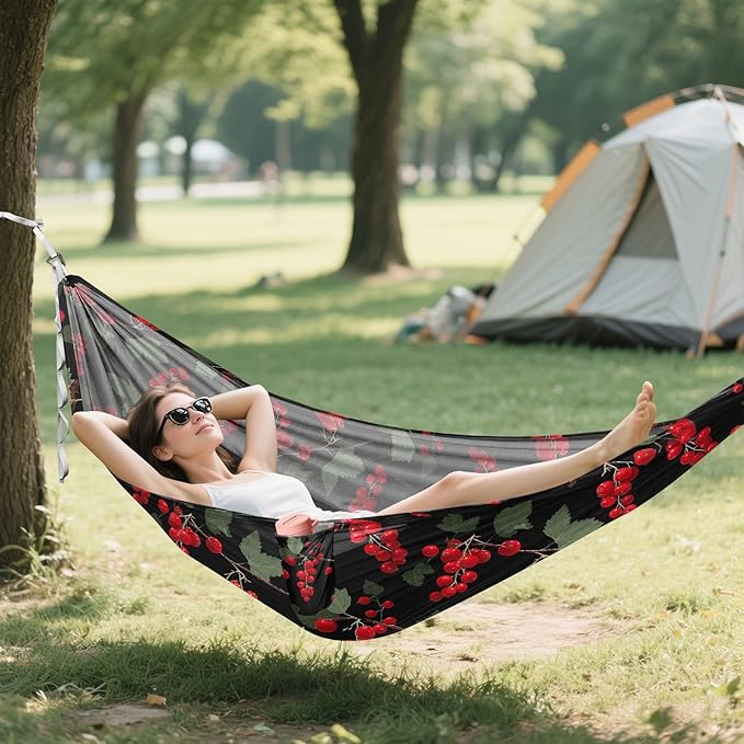 Camping Hammock Outdoor Hammocks for Outside Red Currant Beach Trees Portable Lightweight with Pockets Tree Straps Indoor