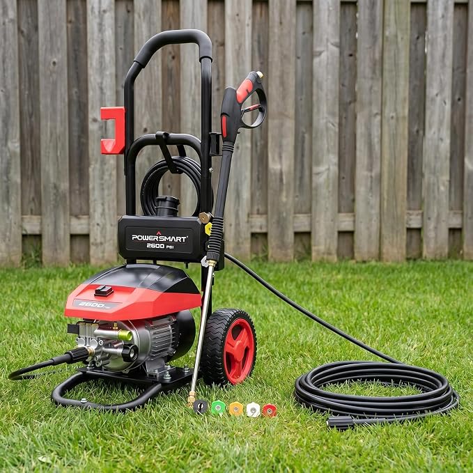 PowerSmart 3000 Max PSI Electric Pressure Washer with Induction Brushless Motor, 1.2 GPM High Pressure Cleaner, 5 Nozzles, 8” Wheels, Detergent Tank, for Car, Patio, Fence, Driveway Cleaning