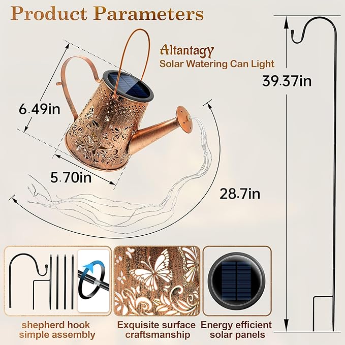 Solar Watering Can Lights:Outdoor Waterproof Metal Led String Lantern - Butterfly Fariy Hanging Decorations for Garden Pathway Patio - Birthday Gifts for Mom Grandma Women Over 40
