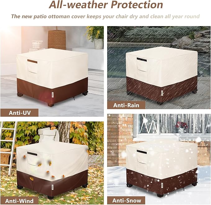 Patio Ottoman Cover Waterproof Square Outdoor Small Side Table Covers,25" W x 25" D x 18" H,Outdoor Rectangular Waterproof Table Cover(Beige)