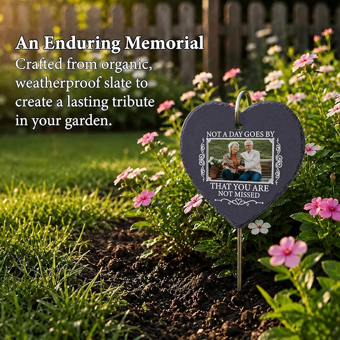 Personalized Photo Memorial Garden Stones for Loved Ones, Garden Stones in Memory of Dad Mom, Bereavement Sympathy Gift with Picture, Indoor Outdoor Weatherproof Natural Slate Stone