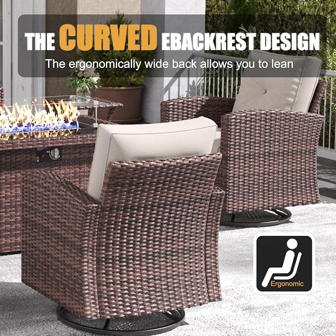 LayinSun 9 Pieces Patio Furniture Set with Swivel Chairs, Rattan Wicker Rocking Glide Chairs with Coffee Table Conversation Set