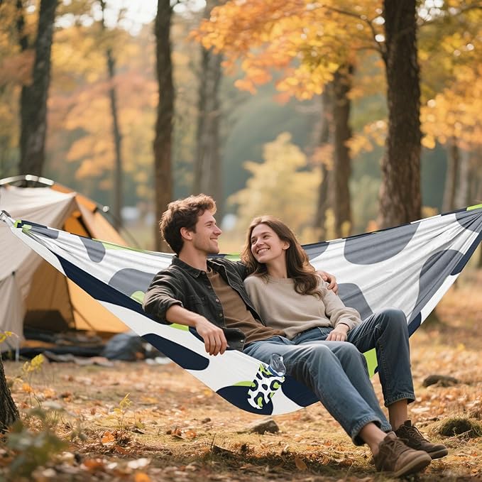 Leopard Print Lime Green and Navy Blue 330lb Capacity Outdoor Hammock with Portabl Carry Bag Cloth Hammock for Indoor Outdoor Patio Base para hamacas