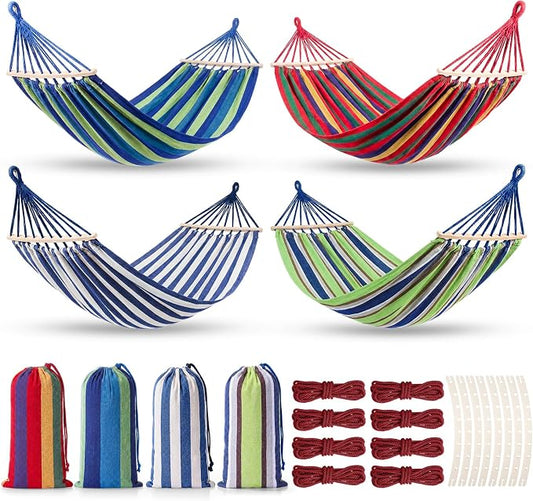 SATINIOR 4 Pack Canvas Camping Hammock for Outside 120 x 59 in Large Comfortable Hammocks up to 660lbs with Travel Bag Anti Roll Balance Beam Tree Strap for Outdoor/Indoor Beach Patio Backyard Garden