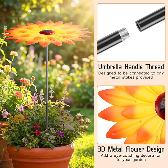 Axcoix 2 Pack Metal Plant Umbrellas for Outdoor Plants, 12" Realistic Flower Design Garden Plant Umbrella Shade, Decorative Sun Shade Disk for Plants, Potted Plants, Garden Beds