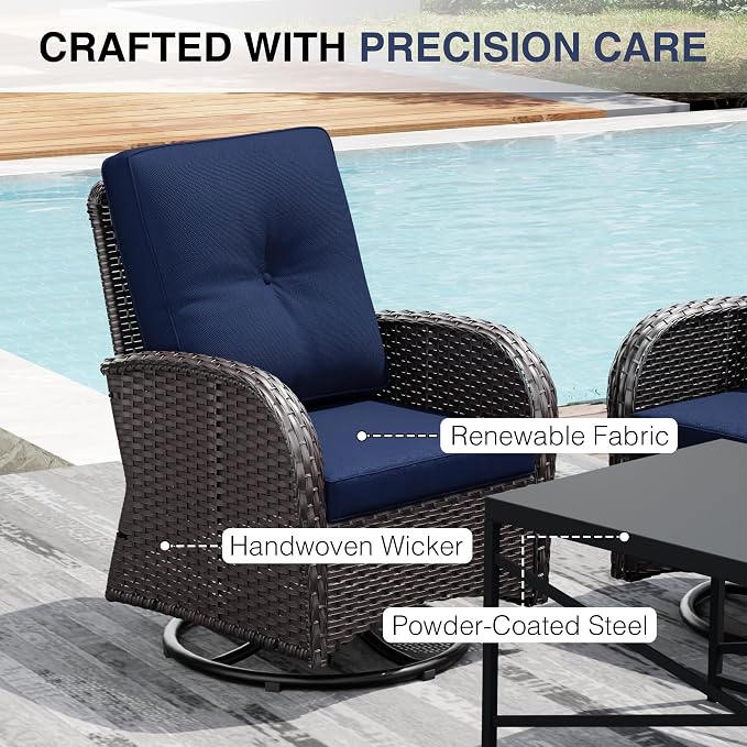 Joyside Wicker Patio Furniture Set, 5 Piece Outdoor Furniture Set with Thickened Cushions, High Back, Deep Seating, Wide Armrest, Outdoor Swivel Rocker Chairs for Porch, Deck