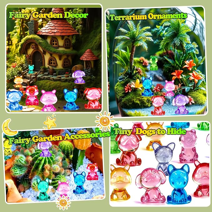 180 PCS Mini Dog Figures, Mini Resin Animals Figures to Hide | Small Plastic Dog Figurines Miniature Ornaments Diving Gems for Vase Filler Fairy Garden Party Decorations