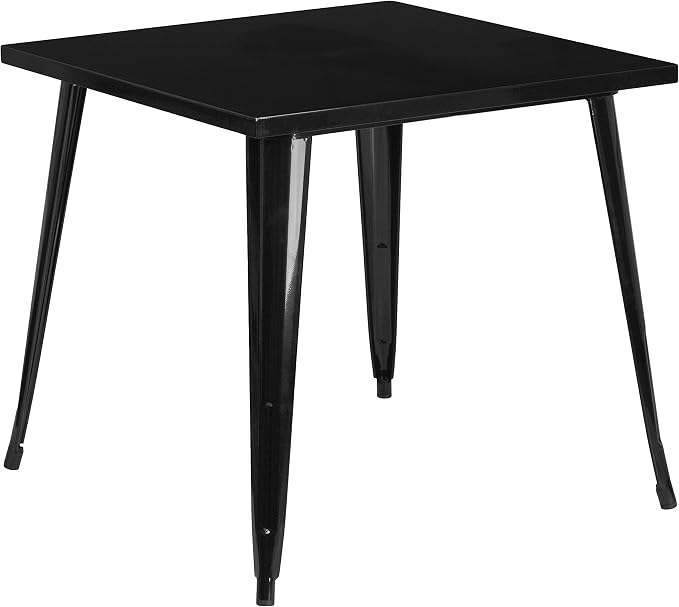 EMMA + OLIVER Commercial Grade 31.75" Square Black Metal Indoor-Outdoor Table