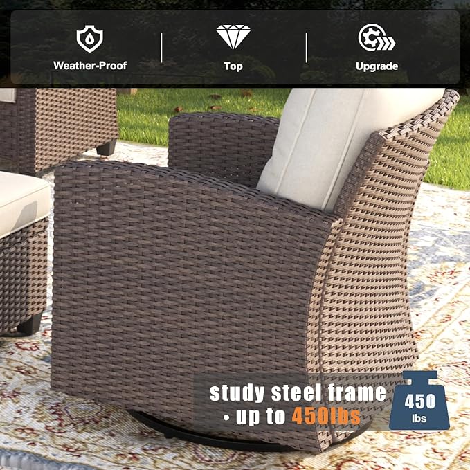 7 Pieces Patio Furniture Swivel Chairs Set, Outdoor Wicker Glider Rocking Chairs with Sofa Set