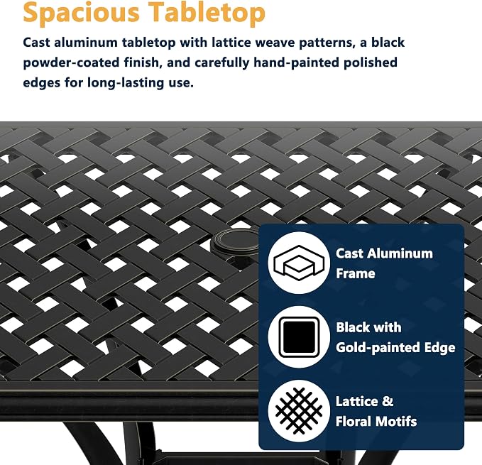 Clihome 29" Patio Table Outdoor Bistro Table Cast Aluminum Patio Dining Table with Umbrella Hole Patio Tables for Outside Table for Garden, Backyard, and Porch