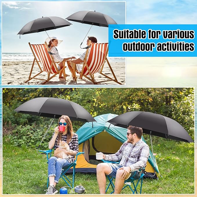 Talltalk 2 Pcs Beach Umbrella with Universal Clamp Adjustable Beach Shade UV Protection Chair Portable Outdoor Umbrella for Camping Patio Chairs Golf Carts