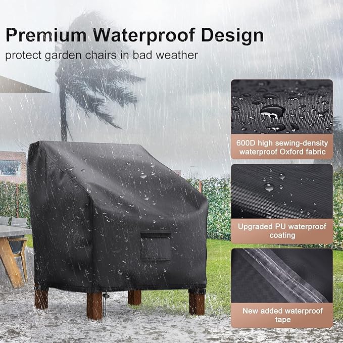 Patio Chair Covers Waterproof, Mrrihand Lounge Deep Seat Cover, Heavy Duty Outdoor Lawn Patio Furniture Covers (30" W x 27" D x 36" H - 2 Pack)
