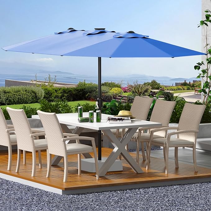 13ft Patio Umbrella with Double Canopy, Commercial Grade Extra Large Outdoor Market Umbrella for Patio Table, Pool & Backyard, Heavy Duty Aluminum Pole & Fiberglass Ribs, Parasol-Style Fabric, No Base