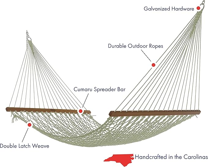 Nags Head Hammocks Admiral Meadow DuraCord Rope Hammock – 13 ft. x 60 in., 2-Person, 450 lb Capacity, Cumaru Spreader Bar, Free Chains & Tree Hooks, Handcrafted in The USA