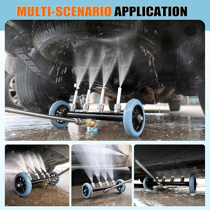 3-in-1 Under Carriage Pressure Washer Attachment, 16 Inch Pressure Washer Undercarriage Cleaner and Water Broom for Power Washer Surface Cleaner with 3 Extension Wands and 8 Nozzles