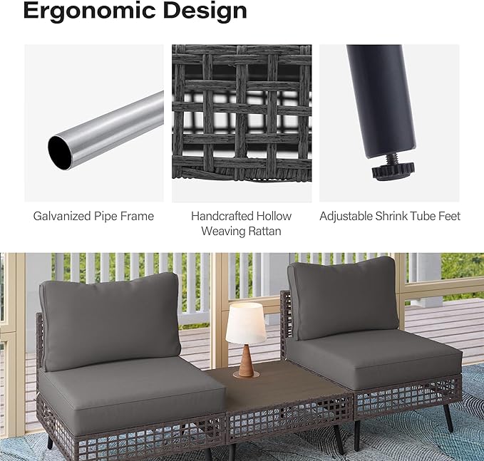 LAUSAINT HOME 3 Pieces Outdoor Sectional Sofa Set, All-Weather PE Wicker Rattan Patio Conversation Set with Thick Cushions & Coffee Table, Patio Furniture Set for Garden, Backyard, Porch (Grey)