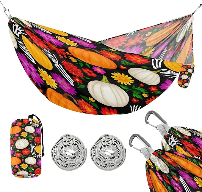 Hammocks for Outside Colorful Pumpkins Camping Hammock Portable Hammocks with Tree Straps and Carry Bag Camping Accessories for Hiking Beach Outdoor