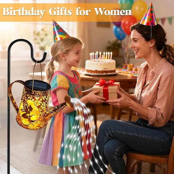 Solar Watering Can Lights, Fairy Gifts for Mothers Day Women Mom Grandma Birthday, Waterproof Outdoor Garden Decor Large Hanging Solar Lantern Fairy Lights for Patio Porch Flowerbed Pathway (White)