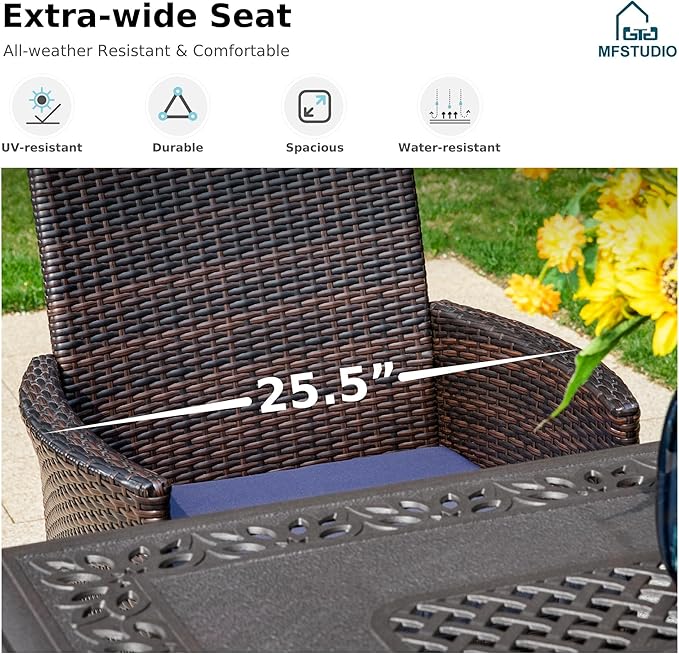 MFSTUDIO 7 Pieces Outdoor Dining Sets for 6, Patio Table and Chairs, Outdoor Rectangular Metal Table with Chairs, Wicker Patio Dining Furniture, Deck, Porch