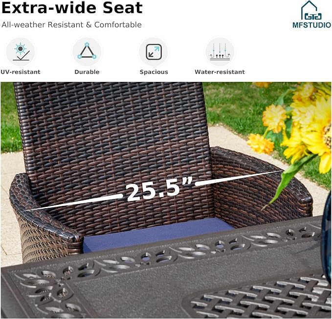 MFSTUDIO Patio Dining Sets for 4, Outdoor Square Wood-Like Table with Wicker Chairs Set, 5 Pieces Rattan Outdoor Dining Furniture Set, Patio Table and Chairs for 4, Backyard, Porch