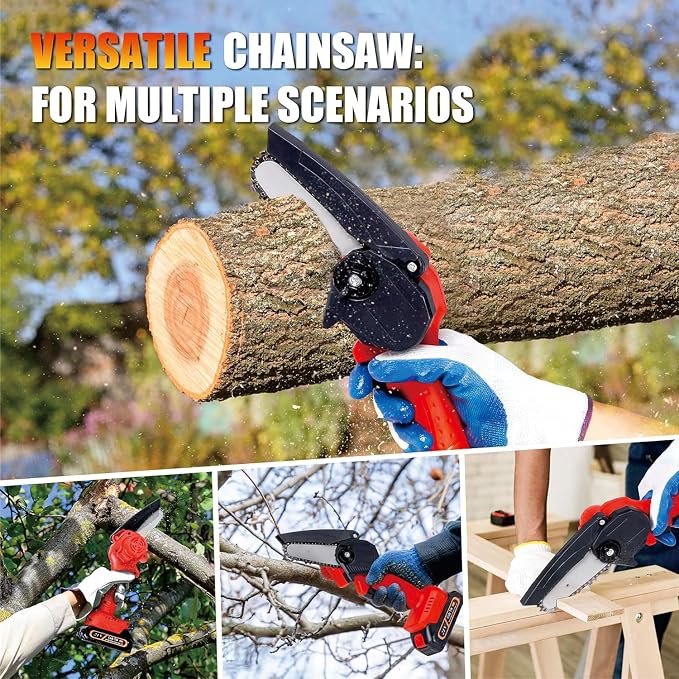 Mini Chainsaw Cordless 4-Inch Electric Power Chain Saws One-Hand Handheld Portable Chainsaws for Tree Branch Wood Cutting