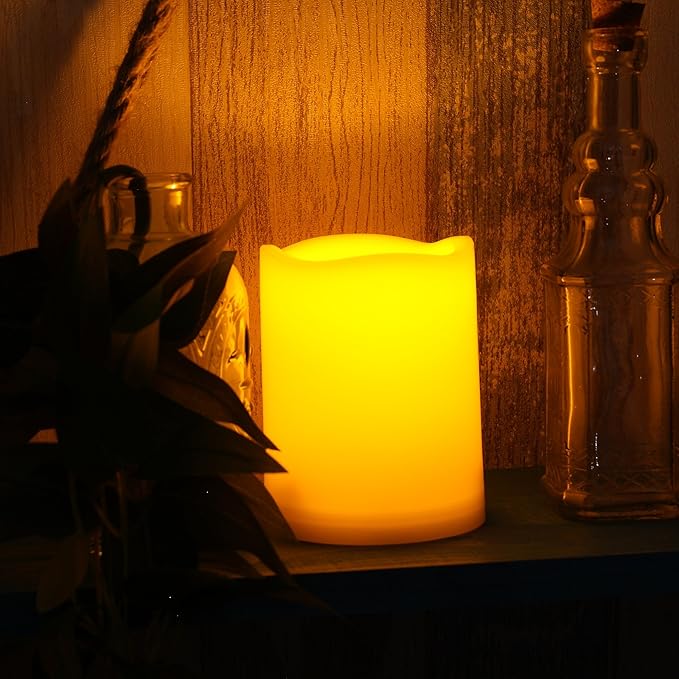 Waterproof Outdoor Flameless Pillar Candle with Timer Battery Operated Electric LED Candle Set for Gift Home Décor Party Wedding Supplies Garden Halloween Christmas Decoration, 1 Pack, 3” x 4”