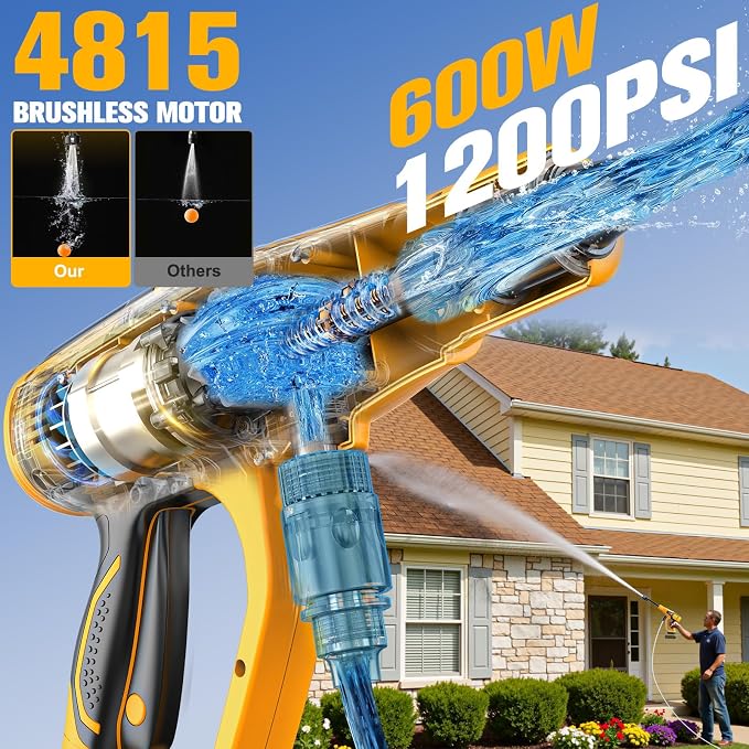 DIYtoolifz Car Cleaning Tools Compatible with Dewalt 20V Batteries, 600W Brushless Motor, 6-in-1 Nozzle & Foam Cannon for Car, Patio, Fence (Tool ONLY — Battery NOT Included)