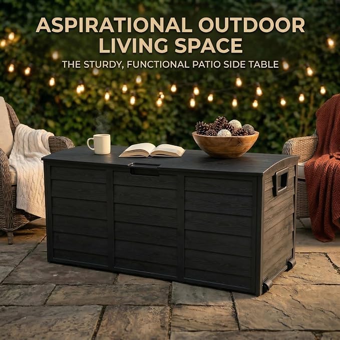 75 Gallon Outdoor Storage Box, 260L Waterproof Resin Deck Box for Patio Furniture Cushions, Garden Tools and Yard Accessories, Lockable Storage Chest with Wheels and Handles (Black)