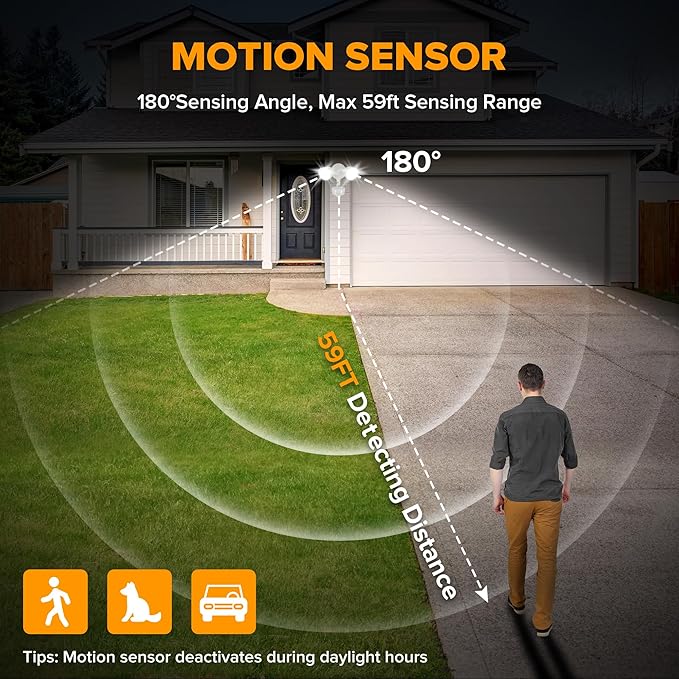 LUTEC 34W 3000 Lumen Motion Sensor Outdoor Lights, 5000K Daylight, IP65 Waterproof Flood Lights Outdoor with Night Light, Dusk to Dawn Motion Detector LED Security Light for Outside Garage, Yard-White