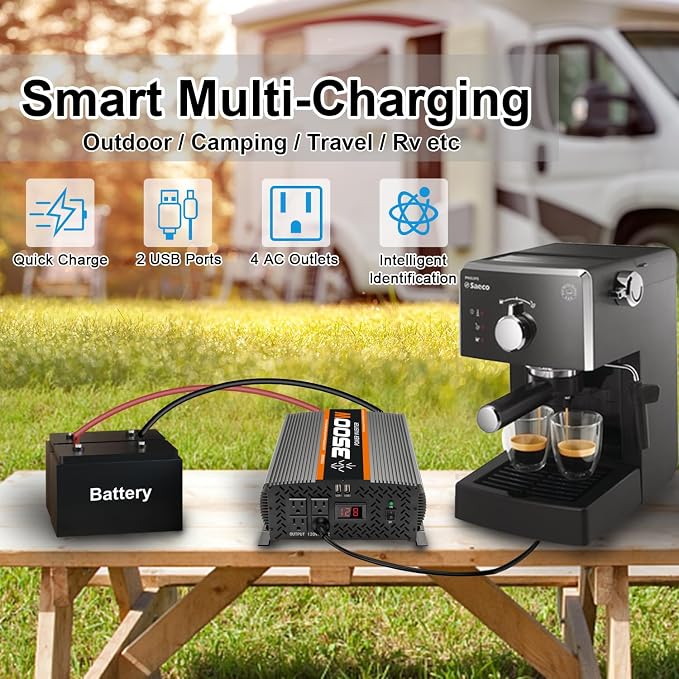 3500W Inverter 12V DC to 110V AC Converter for Home, RV, Truck, Off-Grid Solar Power Inverter with Built-in 5V/2.1A USB, AC Hardwire Port, Remote Controller
