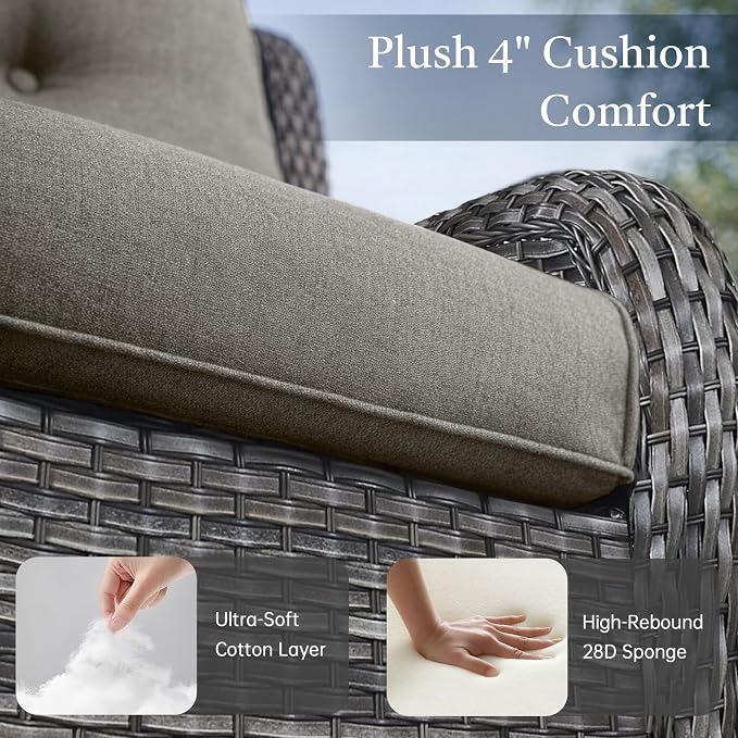 Outdoor Patio Furniture Set-5 Piece Outdoor Swivel Rocker Chairs with Ottomans Patio Furniture Set for Deck Balcony Poolside Backyard-Grey/Grey