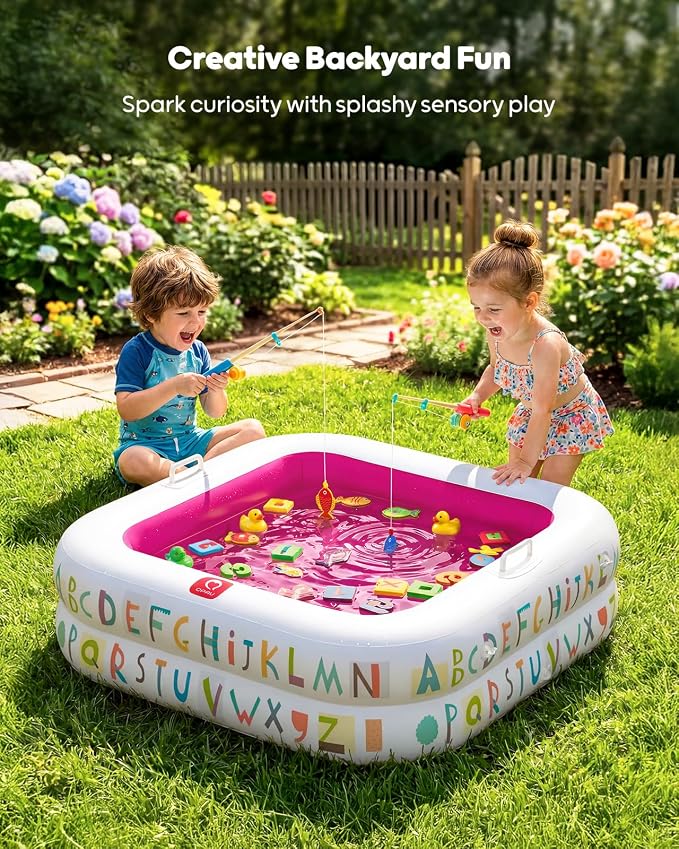 QPAU Baby Pool with Detachable Canopy for Sun Protection, 35" x 10" Portable Inflatable Kids Pool with Padded Bottom, Kiddie Pool & Ball Pit with Handles for Backyard and Indoor, Ages 1-3 (Pink)