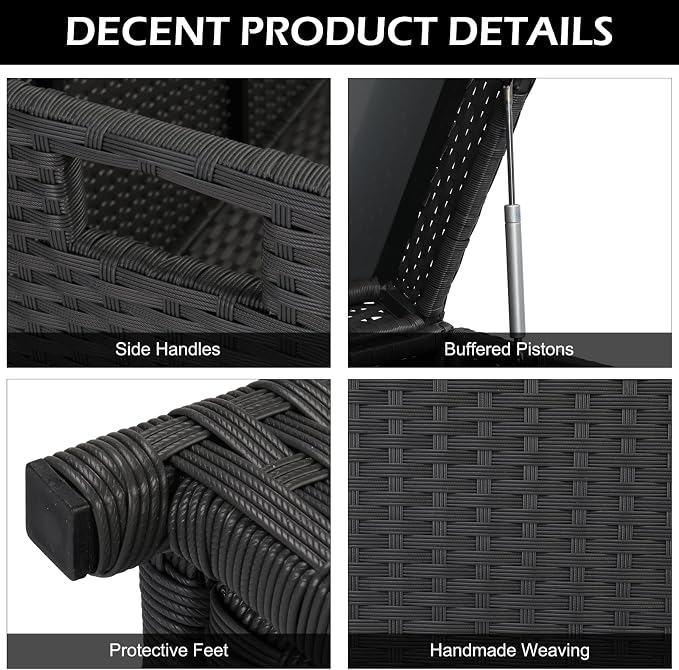 Bonnlo 132 Gallon Wicker Storage Box - Outdoor Rattan Deck Box with Bench Seat, Multi-Use Storage for Patio, Pool, Garden, Balcony