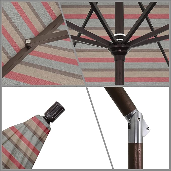 California Umbrella 9' Round Aluminum Market Umbrella, Crank Lift, Collar Tilt, Bronze Pole, Sunbrella Spectrum Cilantro