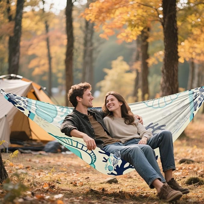 Seashell and Coral Hammocks for Camping with Portabl Carry Bag Portable Hammock Indoor Outdoor Patio