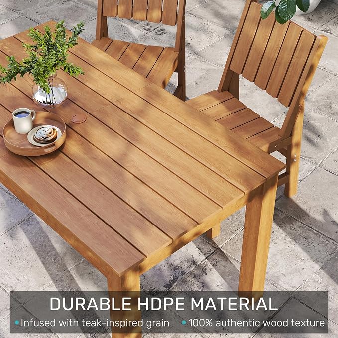 ZHUSI Outdoor Dining Table HDPE Material (Teak, 1 Table)