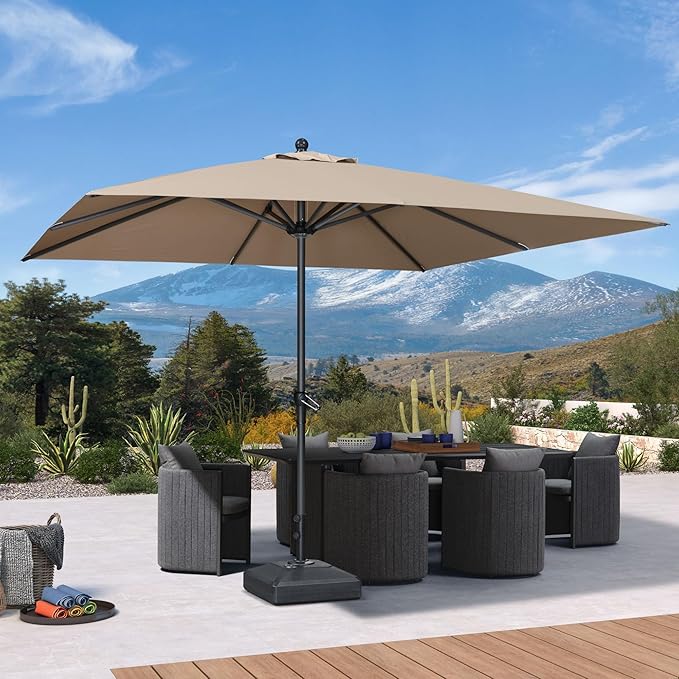PURPLE LEAF 10' x 10' Square Patio Umbrella Outdoor Table Umbrella Aluminum Frame Market Umbrella Sun Umbrella with 8 Sturdy Ribs for Garden Deck Lawn Pool Taupe