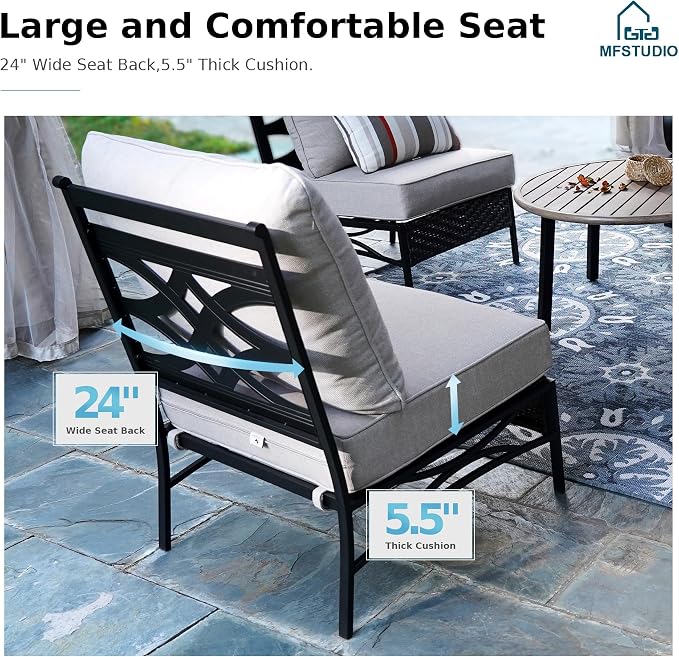 MFSTUDIO Patio Furniture Set, 6 Seats Half-Moon Curved Outdoor Sectional Sofa Conversation Set with 2 Wood-Like Round Table, Woven Rattan Patio Couch for Backyard, Garden, Deck