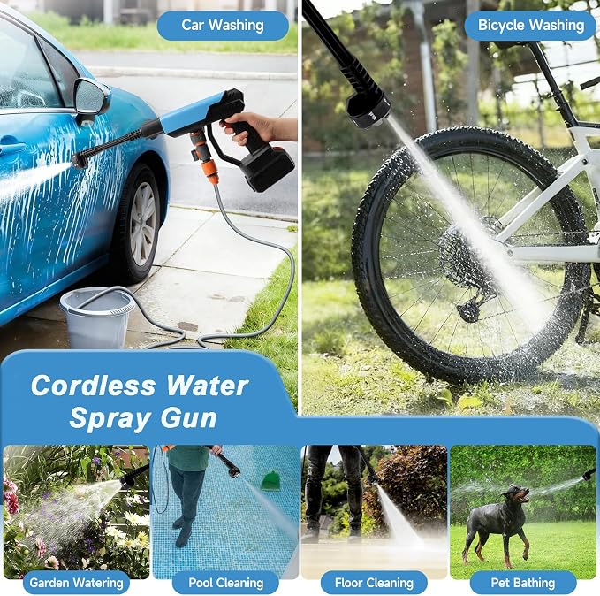 Cordless Car Cleaner Machine,Portable Cleaning Kit with 6-in-1 Nozzle,Foam Cannon,16.4FT Hose,Handheld Water Spray Gun for Wall, Fence, Floor, Yard, Garden Cleaning