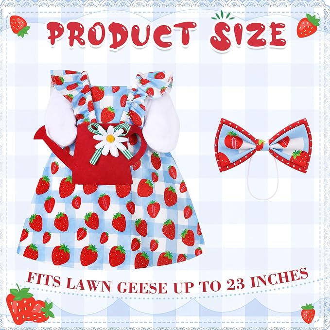 FuWeave Summer Strawberry Goose Outfit Flower Porch Goose Clothes for 23" Large Statue Outdoor Patio Yard Lawn Art Decoration