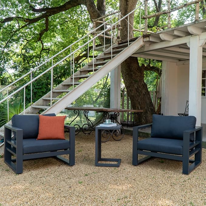 Patio Furniture Armchairs 2 PCS Set Outdoor Aluminum Sofa Set of 2 All Weather Conversation Set Club Chairs with Dark Grey Cushions