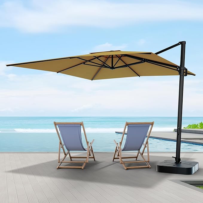 Midtown Umbrellas 9 x 9 Ft Outdoor Cantilever Patio Umbrella w/Terylast Tangerine Fabric - Rotate 360° Offset Patio Umbrella, Deck Patio Umbrella, Backyard Umbrella & Garden Umbrella - Black Frame