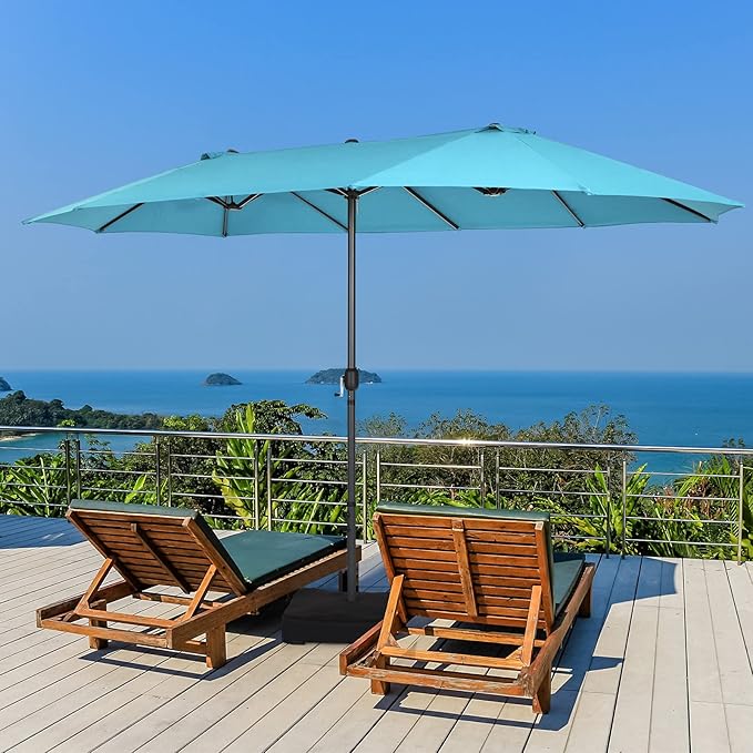 Tangkula 15FT Double-Sided Patio Umbrella, Outdoor Ultra-Large Twin Market Garden Umbrella W/Hand-Crank & Enhanced Base, for Residential & Commercial Use (Turquoise)