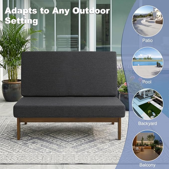 Pia Ricoo 1-Piece Patio Furniture Set, Outdoor Loveseat with 4.5-Inch Thick Cushions, All-Weather Outdoor Sofa for Backyard, Deck, Lawn - Drak