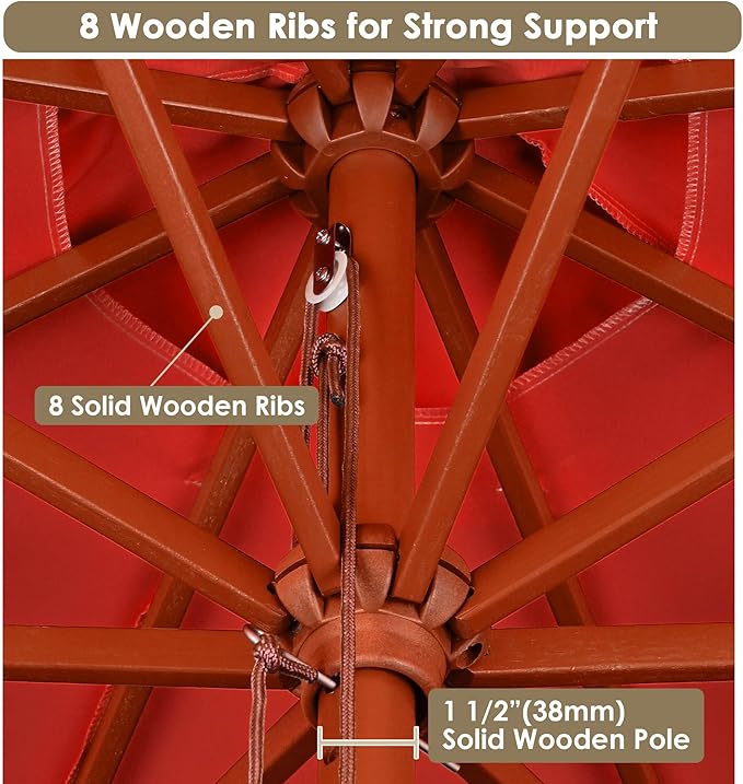 Yescom 9ft Coastal Solid Wood Umbrella Pulley Lift Commercial Base with Wheel Included for Seaside Restaurant Terrace Poolside Beach Club